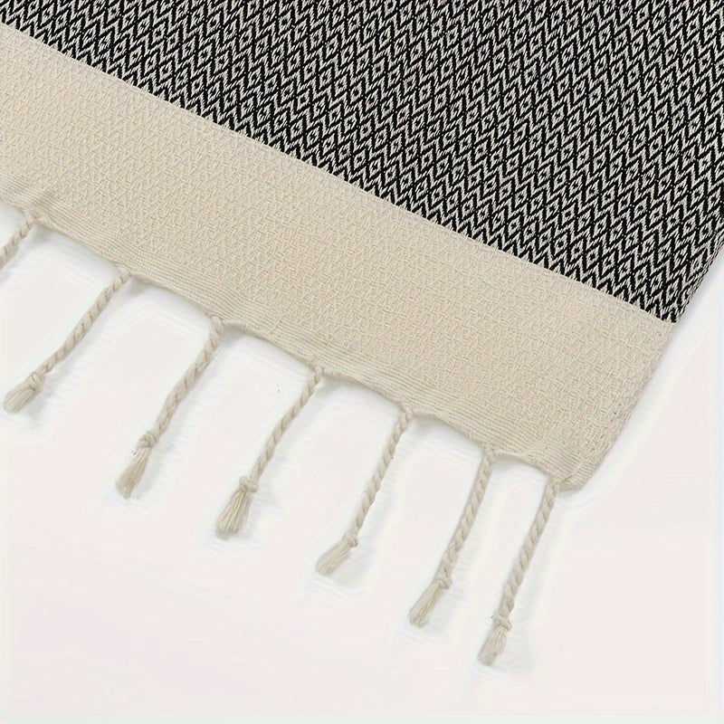 Cotton Tassel Blanket Boho Diamond Grid 100% Cotton 350GSM Breathable Soft All Season Machine Washable Throw for Bed Sofa Picnic Travel Black Navy Blue Light Blue Gray Red Orange Brown 49x71 Inch