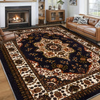 Persian Bohemian Luxury Area Rug Soft Fluffy Anti-Slip Machine Washable – Vintage Plush Living Room Bedroom Rug for Modern & Traditional Decor – 4 Sizes