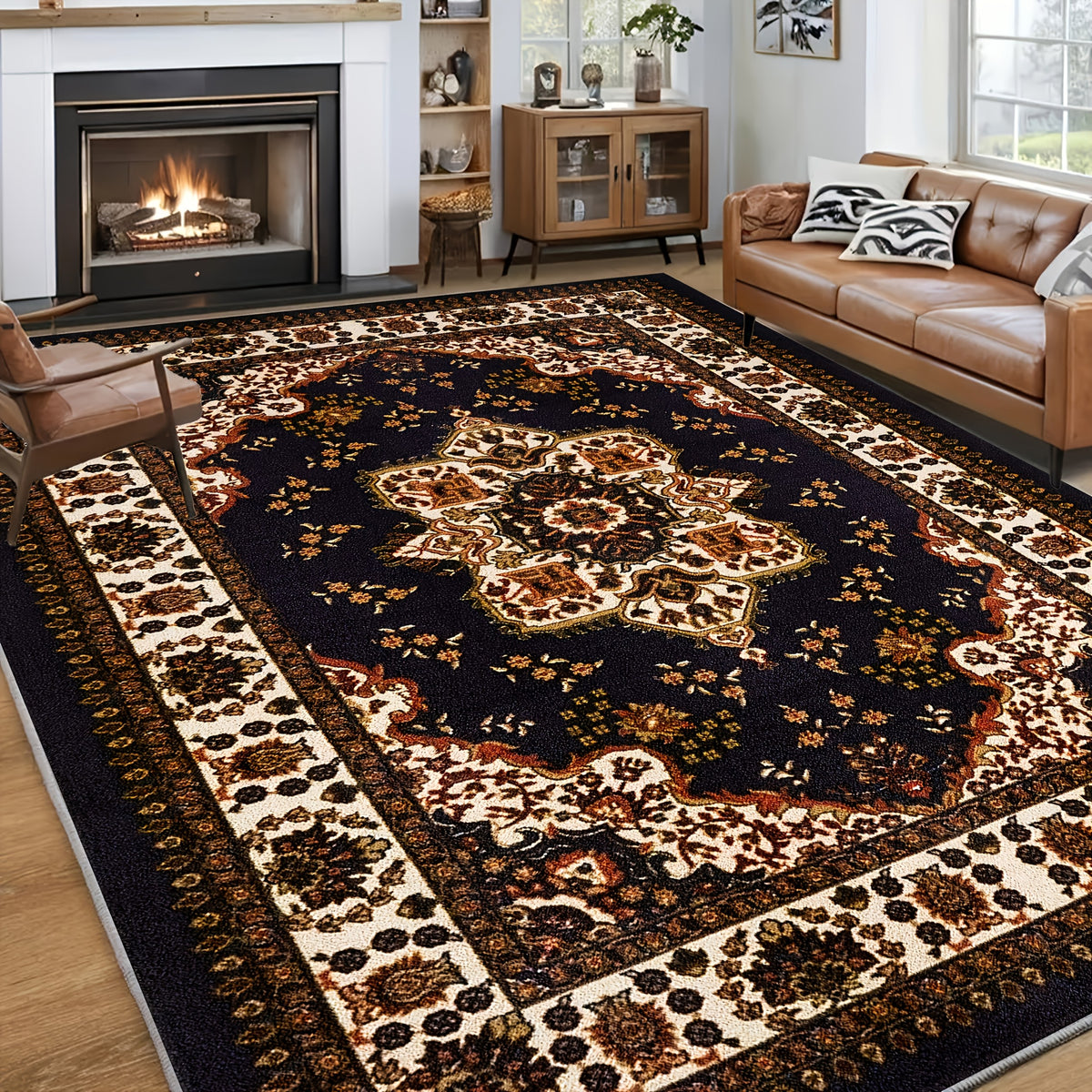 Persian Bohemian Luxury Area Rug Soft Fluffy Anti-Slip Machine Washable – Vintage Plush Living Room Bedroom Rug for Modern & Traditional Decor – 4 Sizes