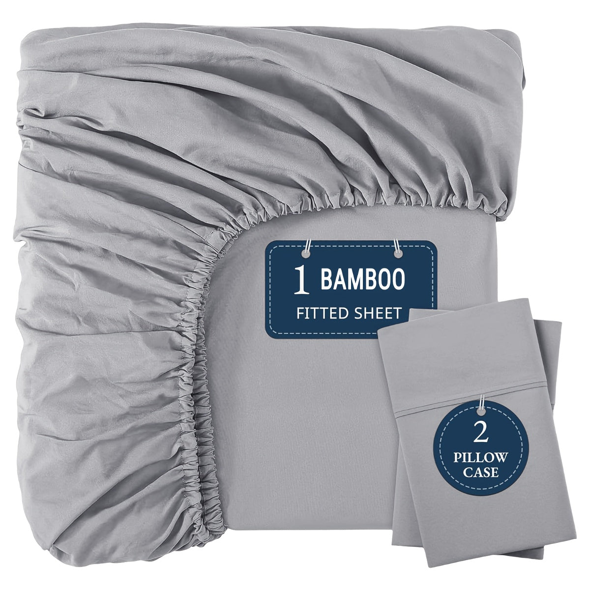 Bamboo Fitted Sheet Set 3pcs Cooling Breathable Soft Deep Pocket – 1 Fitted Sheet & 2 Pillowcases, Fits Mattress Up to 15", Twin Full Queen King, 12 Colors
