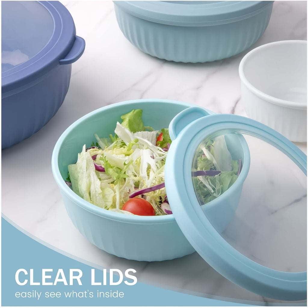 Wide Mouth Plastic Mixing Bowl Set with Lids 8 Piece 4 Bowls 4 Flip-Top Lids Multiple Sizes Food Grade Dishwasher Safe Freezer Safe Snack Salad Dressing Bowl Black Pink Blue