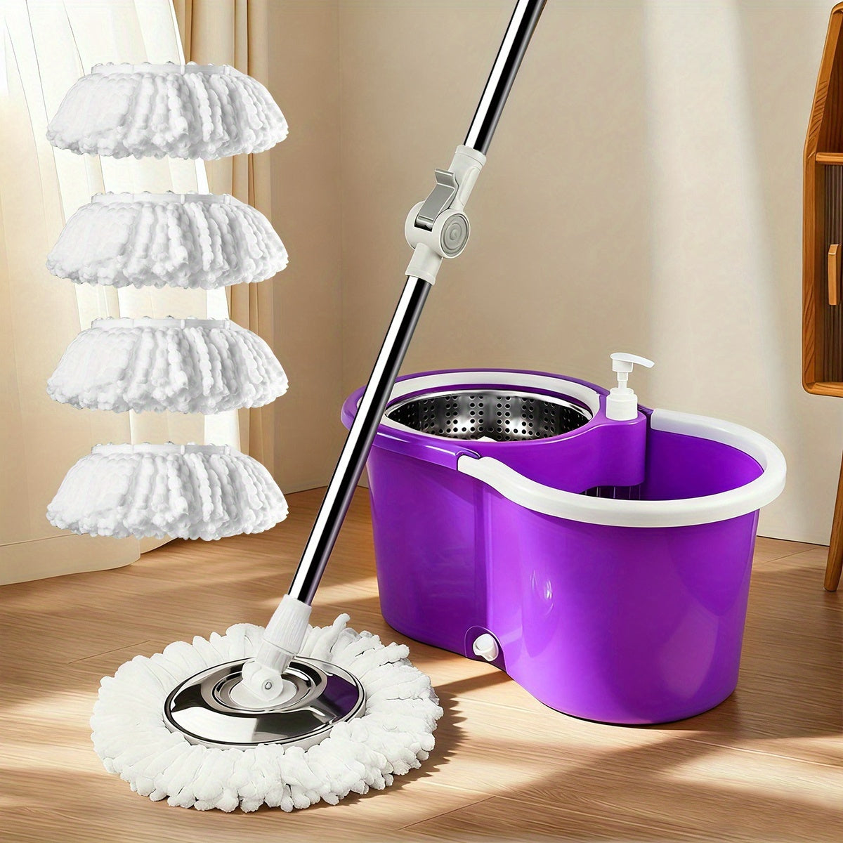 Spin Mop and Bucket Set with Wringer, 360° Dual-Drive Wringing System, 3 Microfiber Mop Heads for Hardwood Tile Marble Laminate Floor Cleaning