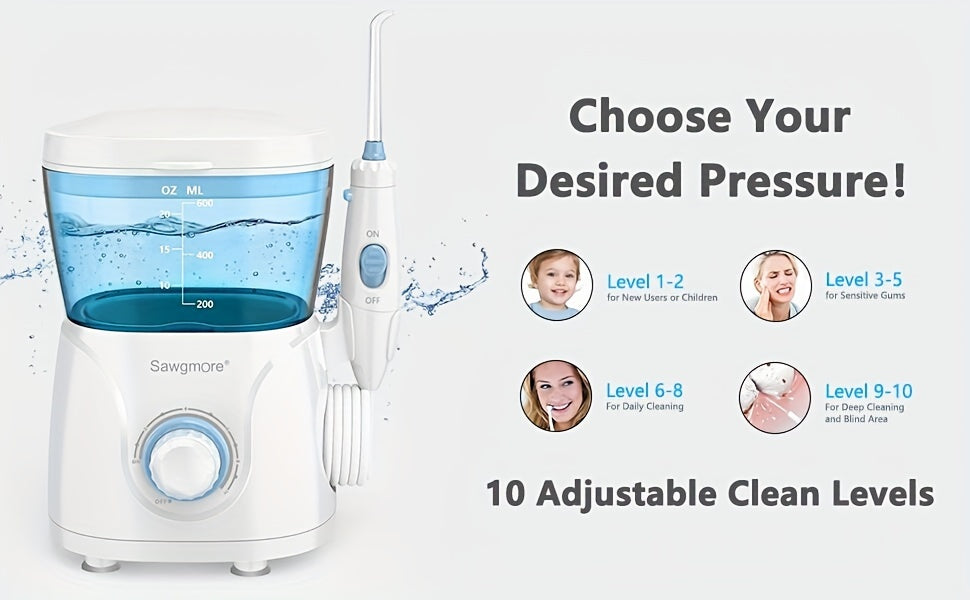 Water Flosser for Teeth & Braces – 8 Jet Tips, 10 Pressure Settings, 20oz Large Tank Oral Irrigator for Family Deep Cleaning & Braces Care