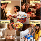 Giant Bohemian Hand-Painted Ceramic Bowl with Handles 101oz – Extra Large Microwave Oven Dishwasher Safe Serving Bowl for Soup, Salad & Family Dining – 2 or 4 Piece Set