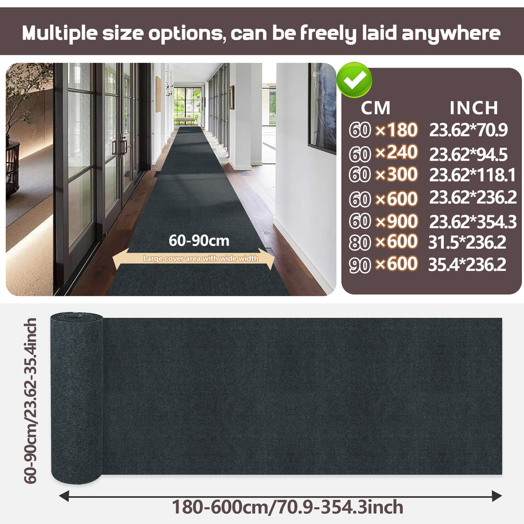 Non-Slip Striped Runner Mat – Self-Adhesive Trimmable Polyester Carpet for Hallway, Kitchen, Stairs, Garage & Patio | 5 Colors, 4 Sizes