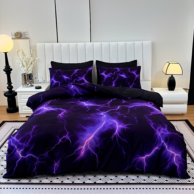 3-Piece Purple Lightning Line Duvet Cover Set HD Print 1 Duvet Cover + 2 Pillowcases No Insert Polychrome Aesthetic Bedroom Twin Full Queen King Bedding