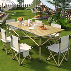 Portable Foldable Camping Picnic Table 4-6 Person Adjustable Height Metal Outdoor Folding Table with Storage Bag for Backyard Beach BBQ Indoor Outdoor