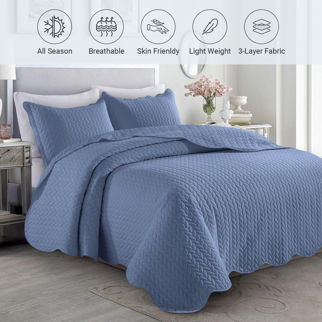 Microfiber Quilt Bedspread Set All Season Lightweight – Soft Breathable Quilted Coverlet Twin Full Queen King 16 Colors Machine Washable