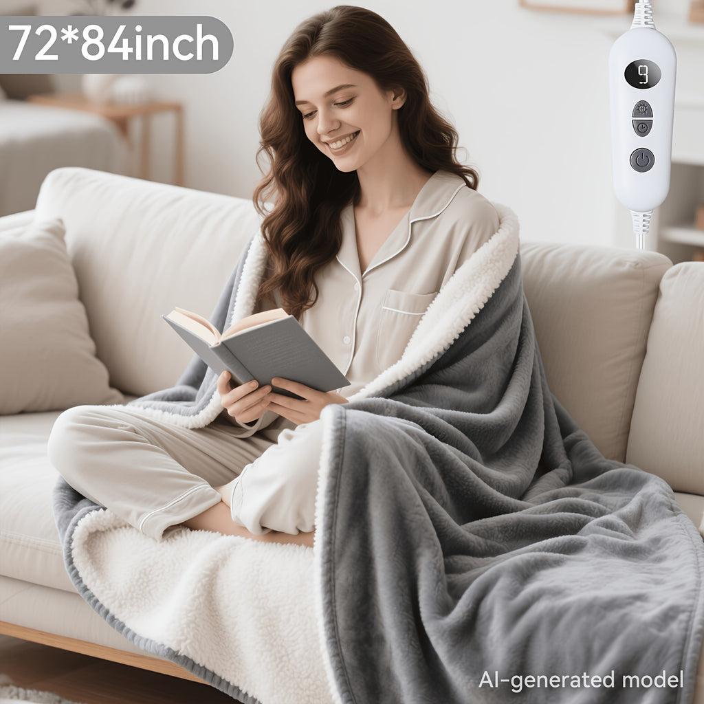 Electric Heated Blanket Soft Flannel 10 Temperature Levels Dual Control – PTC+NTC Overheat Protection, Machine Washable, for Couples Bedroom & Winter Home Use