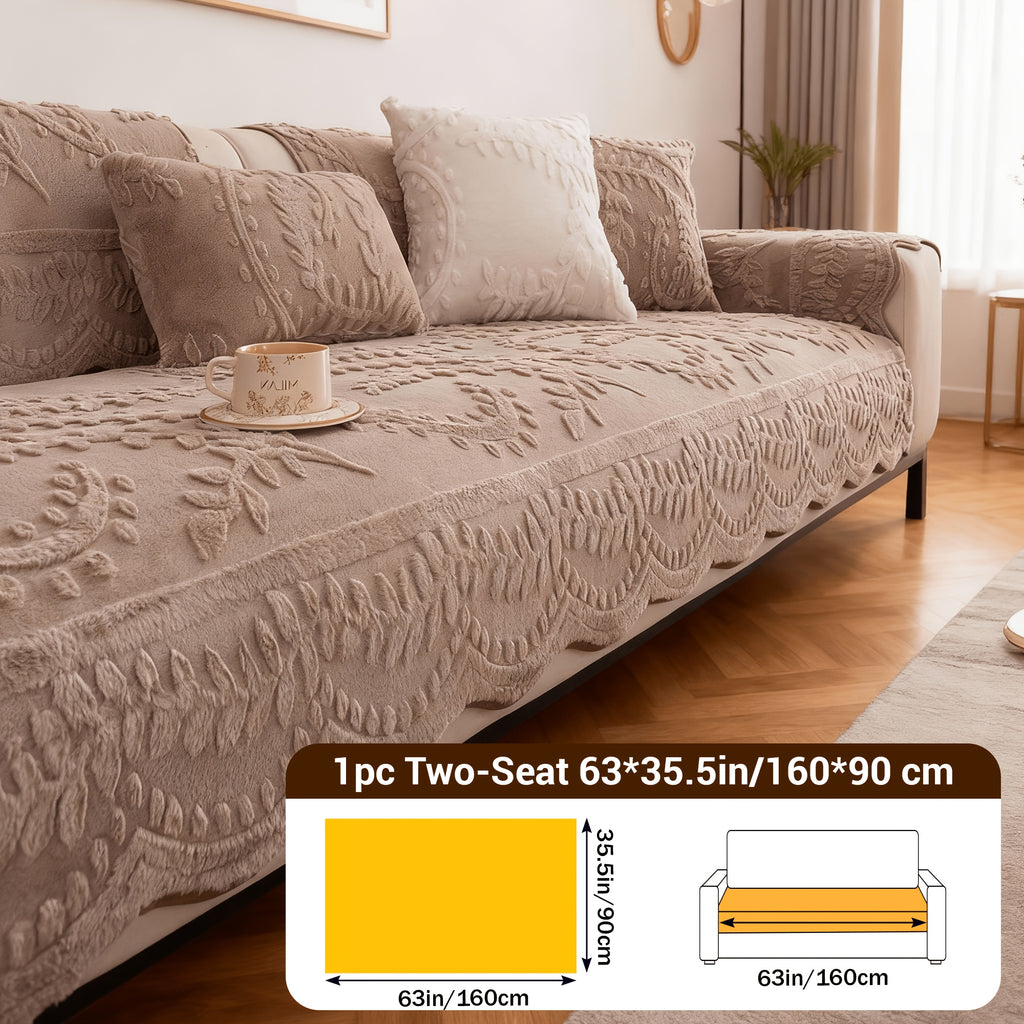 Thick Faux Rabbit Plush Sofa Cover – Soft Non-Slip Washable Pet-Friendly Furniture Protector for Living Room, Bedroom & Office – 4 Colors, Armrest to 4-Seat