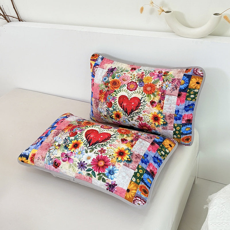 Floral Quilt Set 2 or 3 Piece – Colorful Flowers & Plants Quilted Bedspread with Pillowcases, Soft Breathable Hypoallergenic Machine Washable Bed Cover Twin Queen King