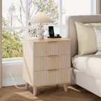 Nightstand with Charging Station – 3-Drawer Bedside Table with 2 USB Ports & 2 AC Outlets, Small Bedroom Side Table | Set of 1 or 2 | Wood, Black, White, Brown