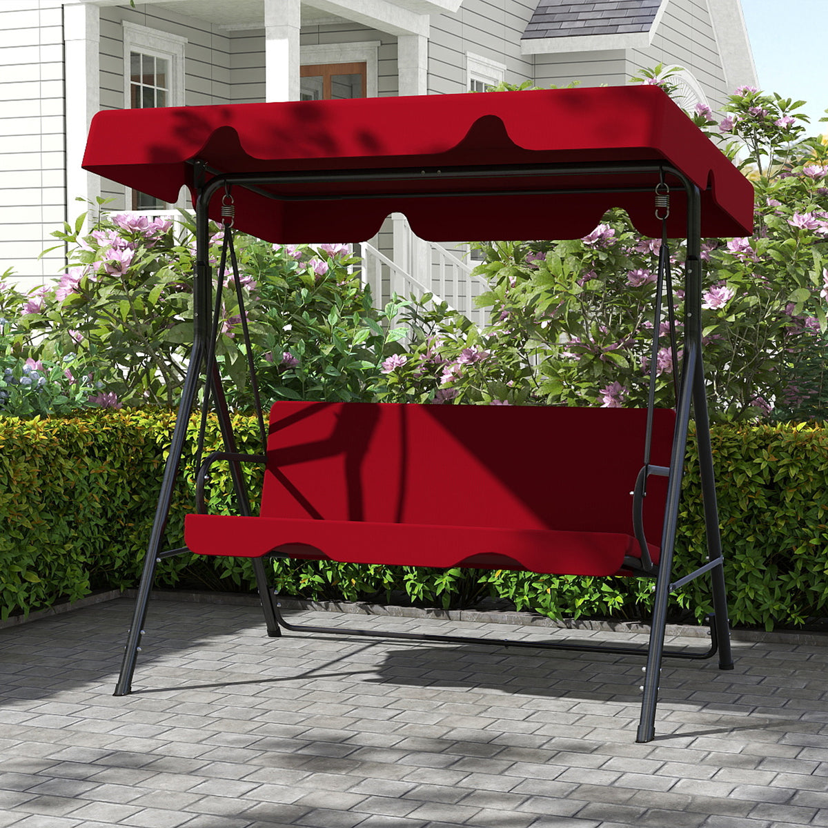 Outdoor Porch Glider Swing with Canopy Rust Proof Heavy Duty Steel Frame Adjustable Canopy Patio Furniture Garden Lawn Backyard Black Beige Brown Red Green
