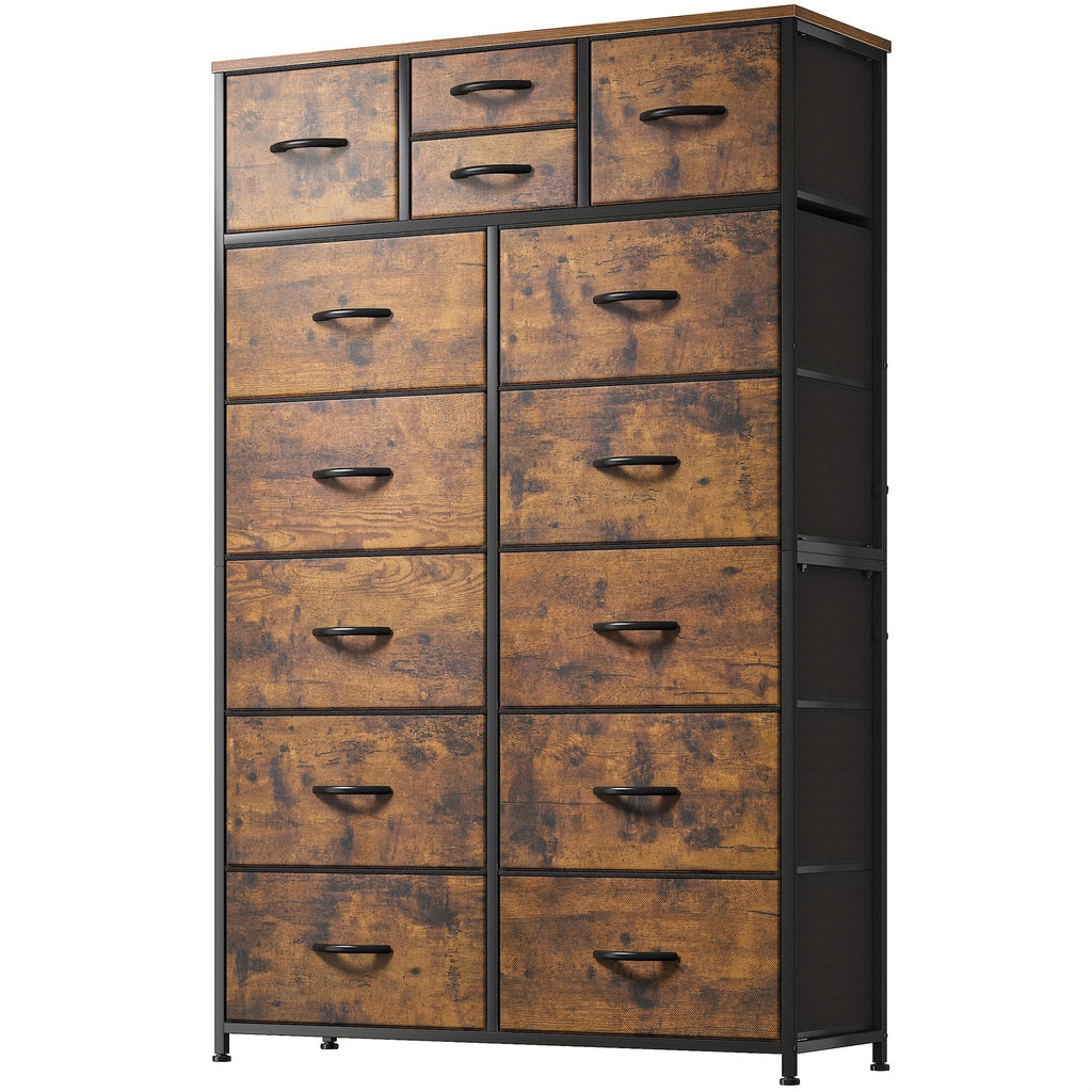 Tall Fabric Dresser with Wood Top & Metal Frame – Large Bedroom Dresser Storage Drawer Unit 37"W x 52"H for Closet Living Room Entryway