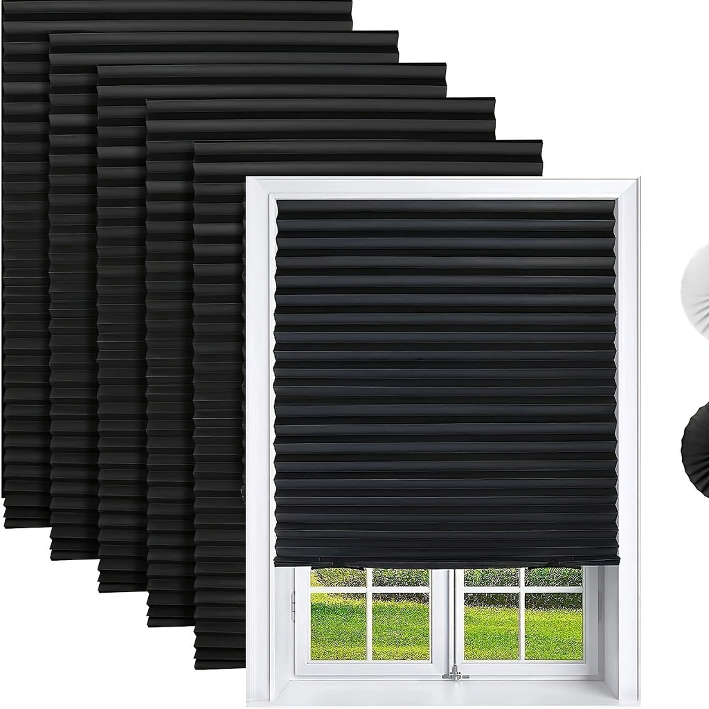 Blackout Pleated Paper Shades No Drill Cut to Size – 6 Pack Room Darkening Window Shades with 12 Clips, Temporary Portable Privacy Shades for Home, Travel & RV, Easy Install, 36"W × 72"H