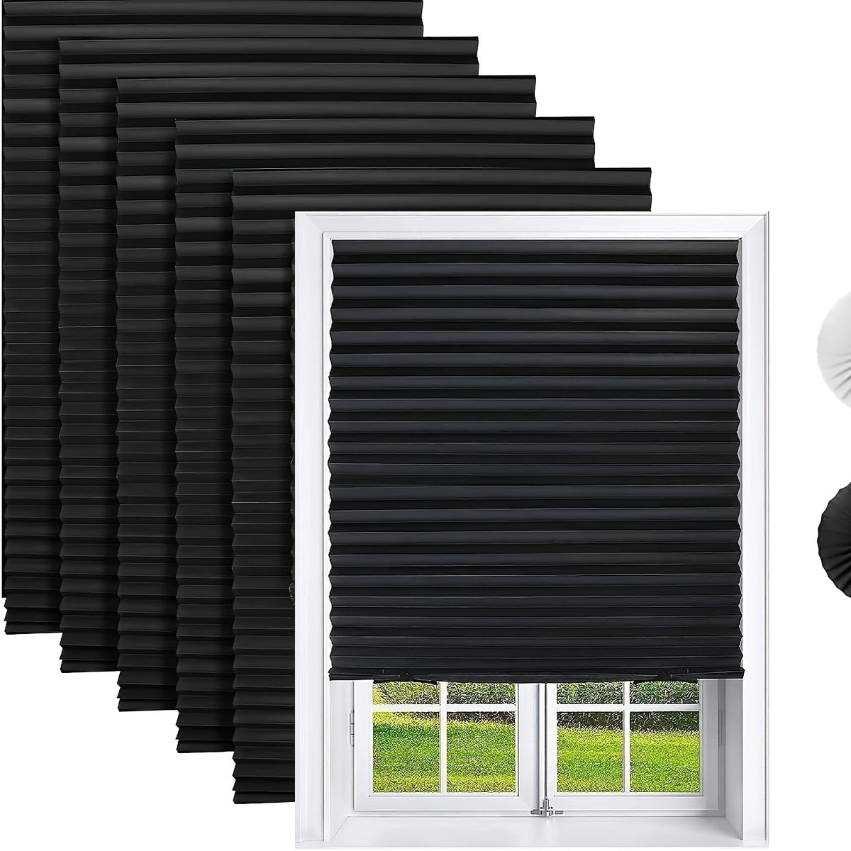 Blackout Pleated Paper Shades No Drill Cut to Size – 6 Pack Room Darkening Window Shades with 12 Clips, Temporary Portable Privacy Shades for Home, Travel & RV, Easy Install, 36"W × 72"H