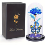Galaxy Glass Rose Dome Eternal Crystal Flower with Butterfly LED Glow Night Light Gift for Mom Wife Sister Daughter Mother's Day Birthday Valentine's Day Purple