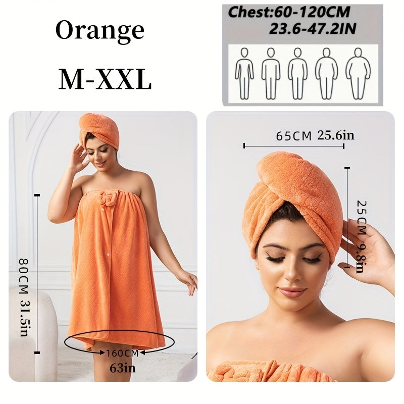Extra Large Bath Wrap Skirt & Shower Cap Set of 2 – Super Absorbent Coral Fleece Body Wrap Towel, Adjustable M–XXXXL | Home, Travel, Sauna & Spa