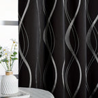Blackout Curtains 2 Panels Set Grommet Top Thermal Insulated – Noise Reducing Wave Foil Print Drapes Bedroom Living Room Patio Sliding Door