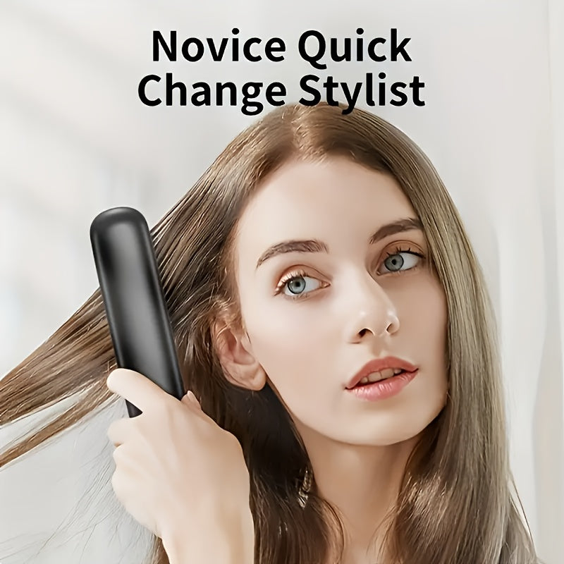 Portable Wireless Hair Straightener Comb USB Rechargeable 3-Speed Temperature Control Negative Ion LED Display Travel Hair Straightener Brush with Comb and Clip