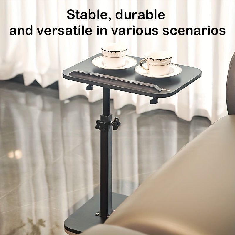C-Shaped Sofa Side Table with 360° Rotating Top & Adjustable Height – Slide-Under End Table for Living Room Bedroom Small Spaces, Couch Snack Laptop Tray, Black
