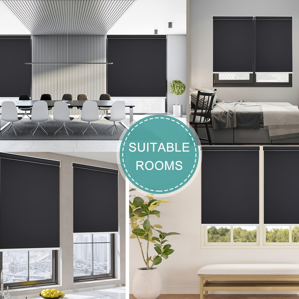 Blackout Cordless Roller Shades – Free-Stop Blinds with Valance Thermal Insulated UV Protection | 4 Colors, 26 Sizes