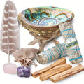 Floraeva Home Cleansing & Incense Gift Set – White Sage, Palo Santo, Abalone Shell, Crystal Stone, Incense Feathers & Stand for Home Protection, Positive Energy, Spiritual Decor & Holiday Gifting