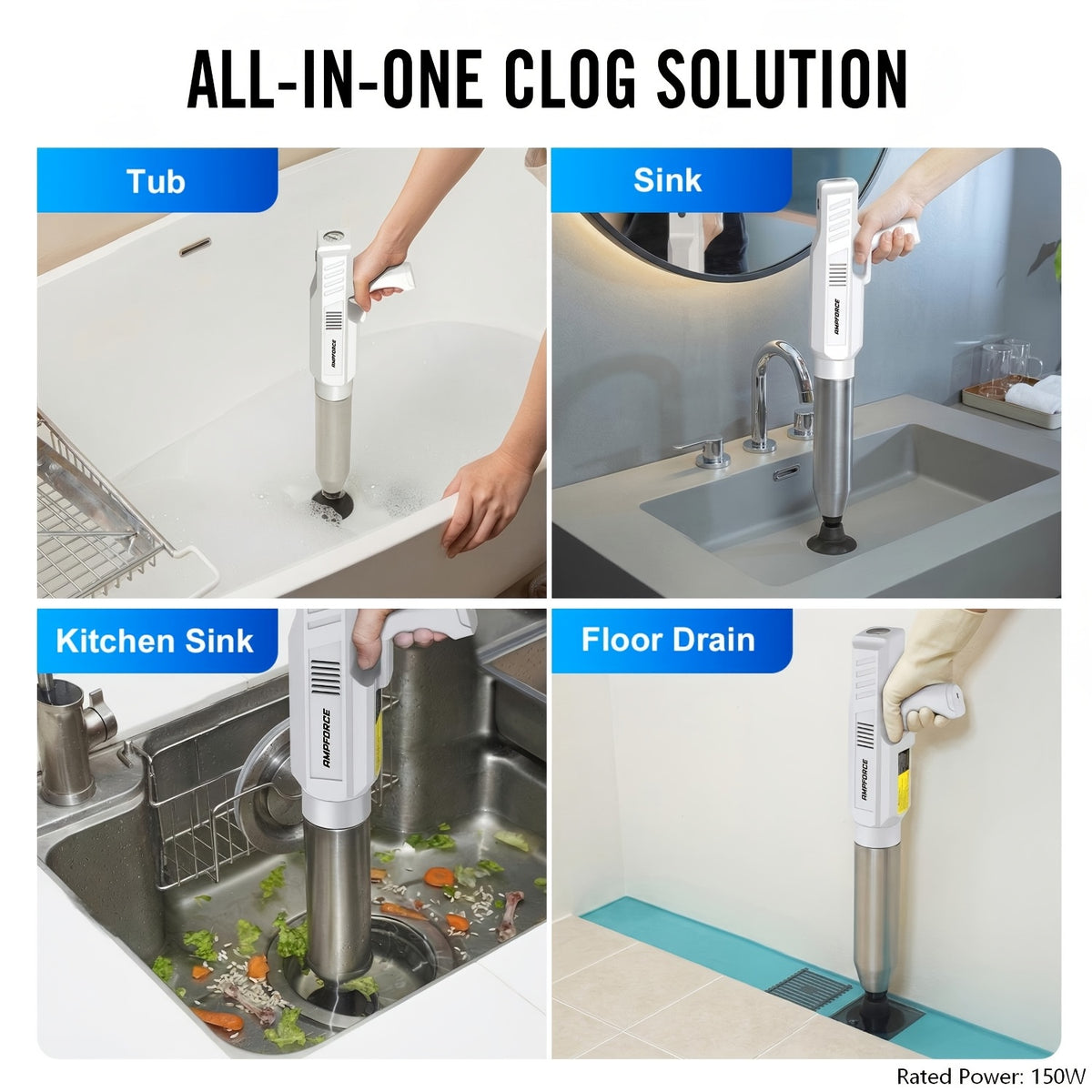 Electric Toilet Plunger 8V Cordless – High-Pressure Pneumatic Unclogger with Real-Time Pressure Display, Power Drain Opener for Clogged Toilets, Sinks & Floor Drains, Mess-Free Reusable, White Black