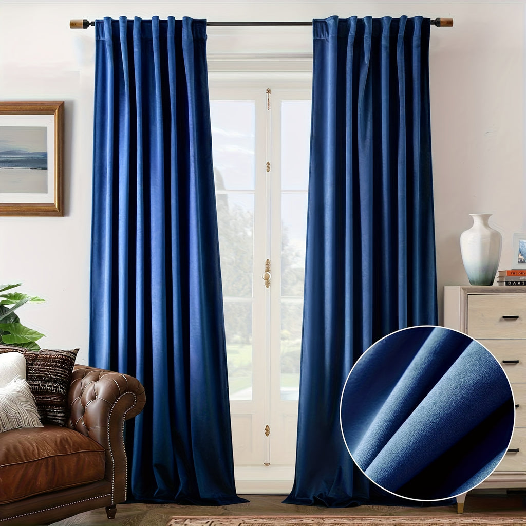 Velvet Blackout Curtains 2 Panels Luxury Thermal Insulated – Room Darkening Drapes Back Tab & Rod Pocket for Bedroom Living Room, 7 Colors 6 Sizes 84-120 Inch