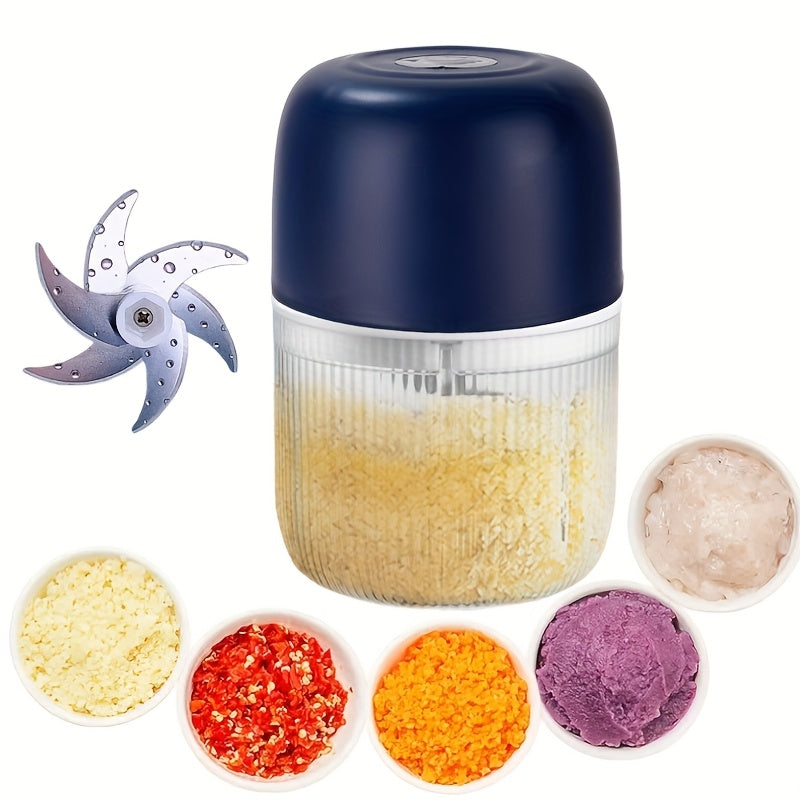 USB Rechargeable Electric Garlic Chopper Mini Portable Food Chopper 6-Blade – Chop Garlic, Ginger, Onion, Chili, Fruits & Meat with One Press | 800mAh Battery