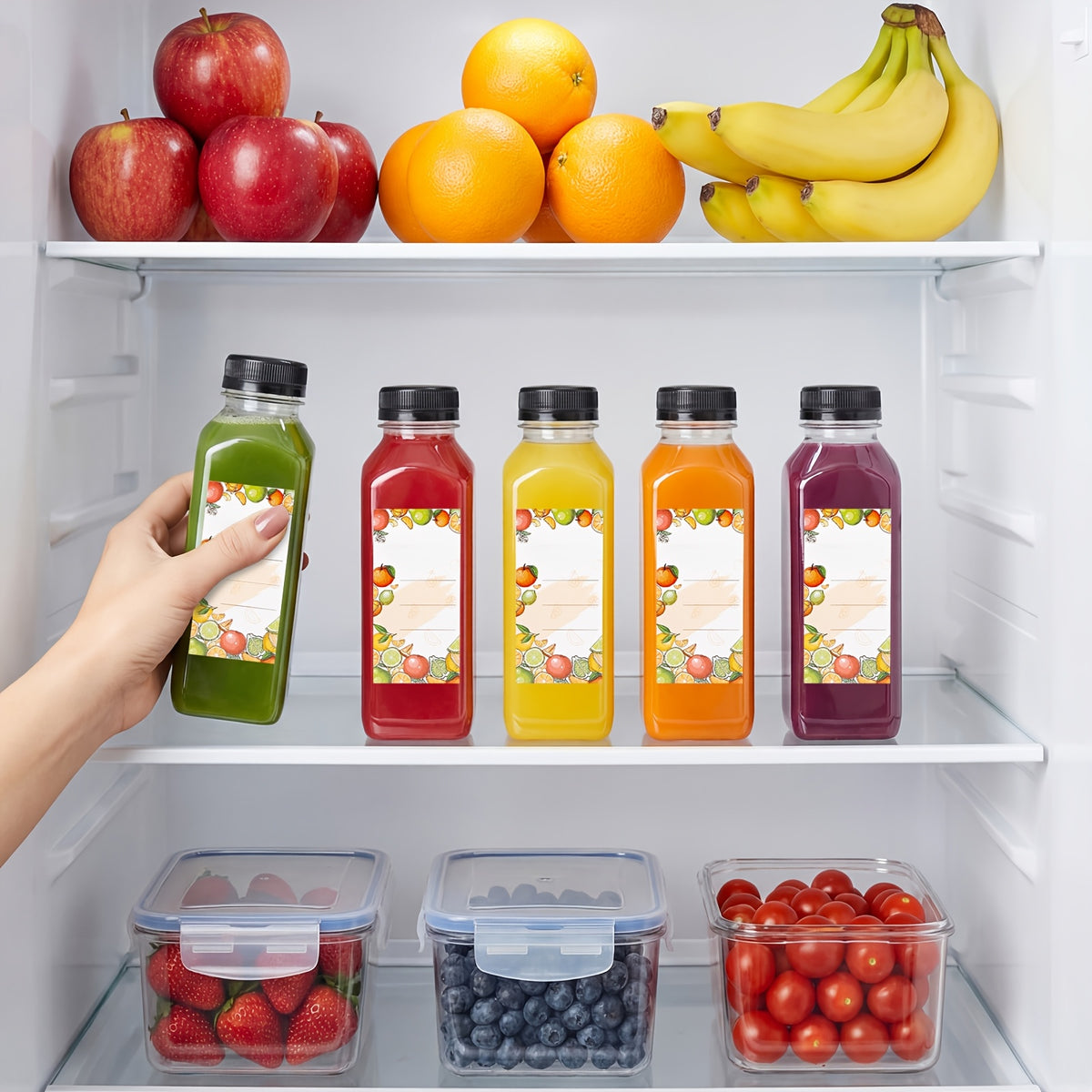 100pcs Bulk Reusable Juice Bottles with Flip-Top Caps, Labels, Funnel & Brush – Clear 12oz/16oz Plastic Containers for Juice, Smoothies, Milkshakes & Iced Coffee