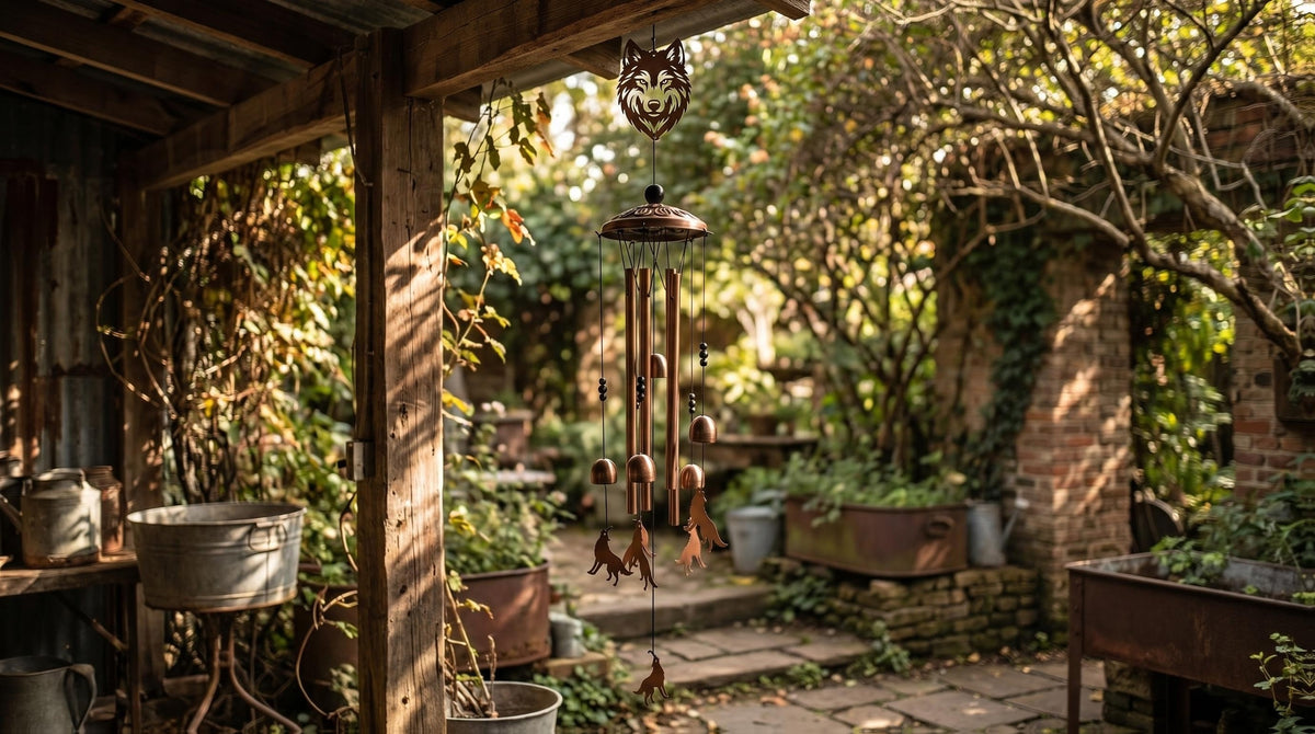 Wolf Wind Chimes Outdoor Metal – Unique Wolf Gift for Women & Men, Memorial Sympathy Birthday Gift, Patio Garden Porch & Yard Decor