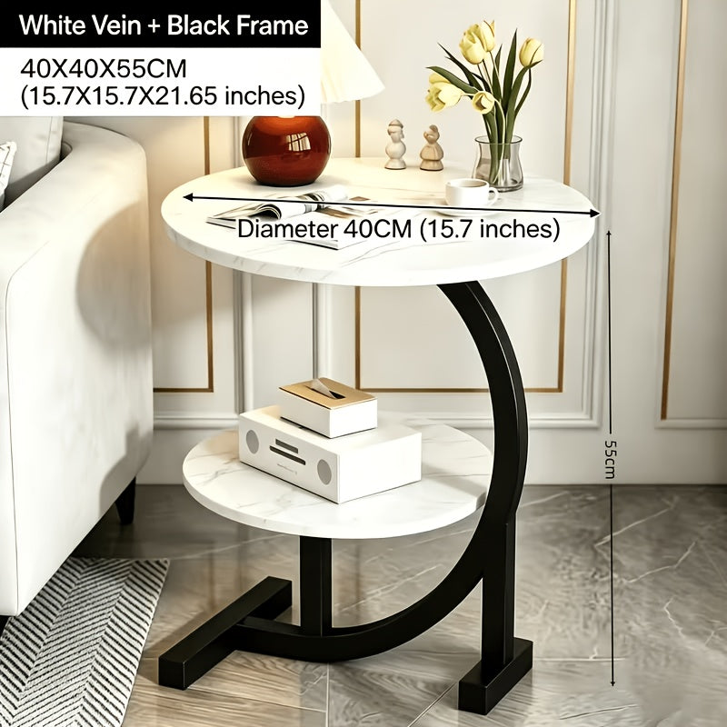 Marble Pattern Wrought Iron Side Table Modern Minimalist Sofa End Table for Living Room Bedroom Small Space