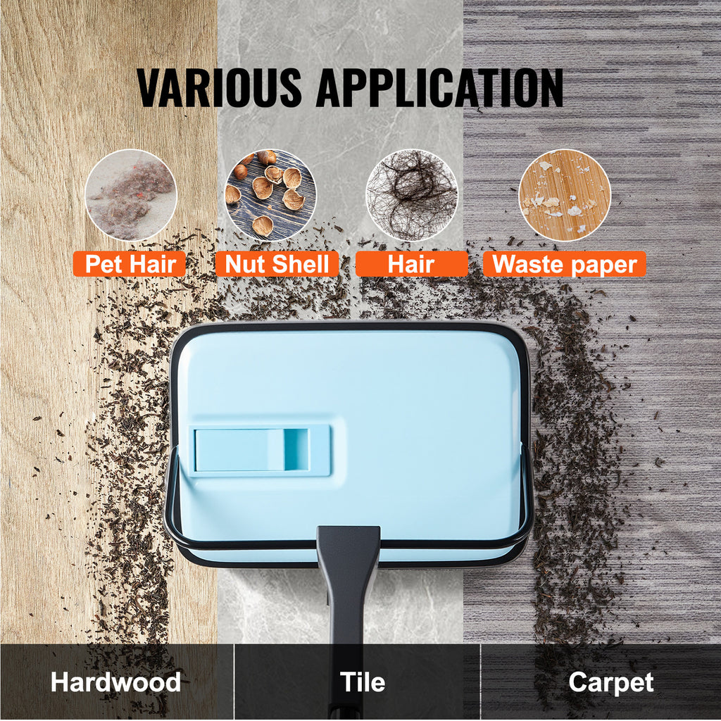 Manual Carpet Sweeper No Battery Needed 300ml Dustbin 180° Rotating Head Floor Sweeper for Carpet Hardwood Tile Pet Hair Home Office