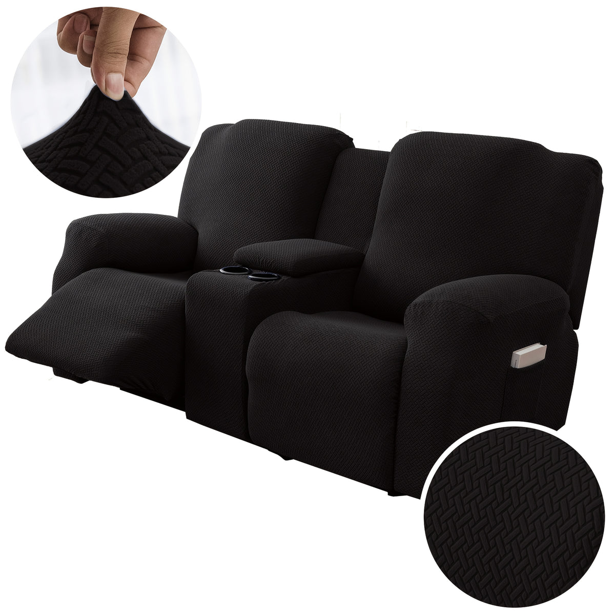 Sofa Cover Recliner 2 Seater – High Elastic Washable Velvet Slipcover with Side Pocket, Non-Slip Furniture Protector for Living Room & Bedroom