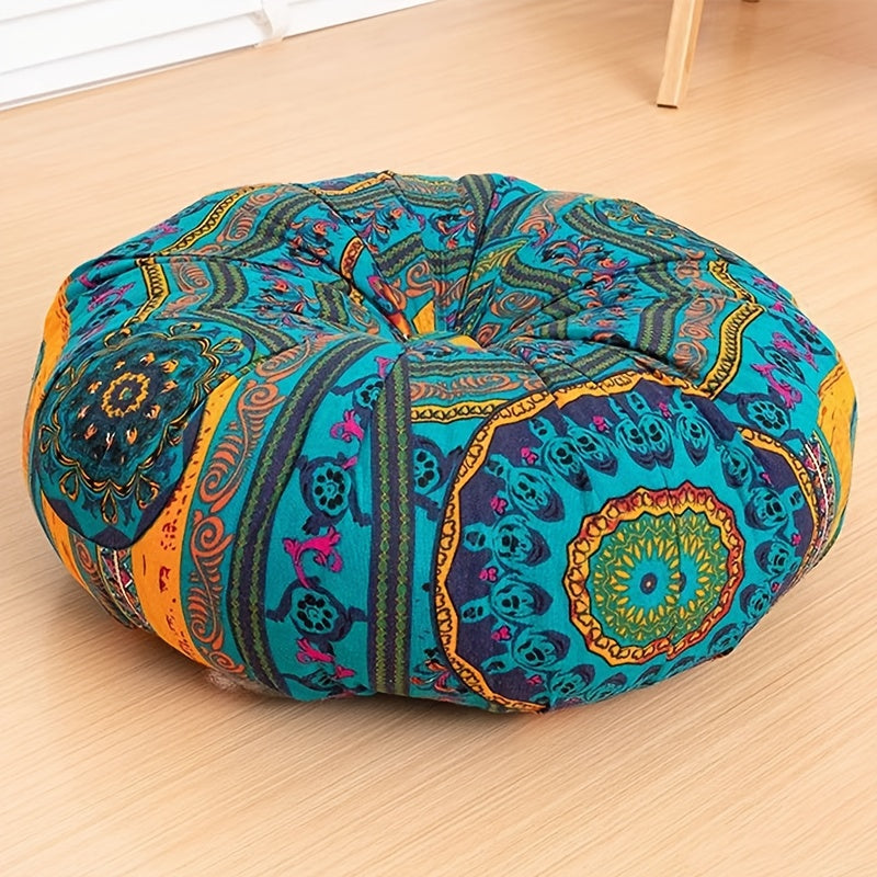 Bohemian Round Floor Pillow Thick Cushion – Vintage Colorful Floral Pattern, Fade-Resistant Cotton & PP Cotton, All-Season Decorative Living Accessory, Multiple Colors