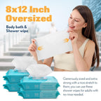 Extra Large No-Rinse Body Wipes for Adults 8x12 Inch 200 Count Disposable Washcloths Aloe Vera Vitamin E for Seniors Caregiving Travel Gym Camping Hypoallergenic