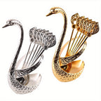 Elegant Swan Cutlery Set Silver Metal Forks and Spoons with Storage Base Decorative Tableware for Dining Room Gift Valentine Christmas Mother Day
