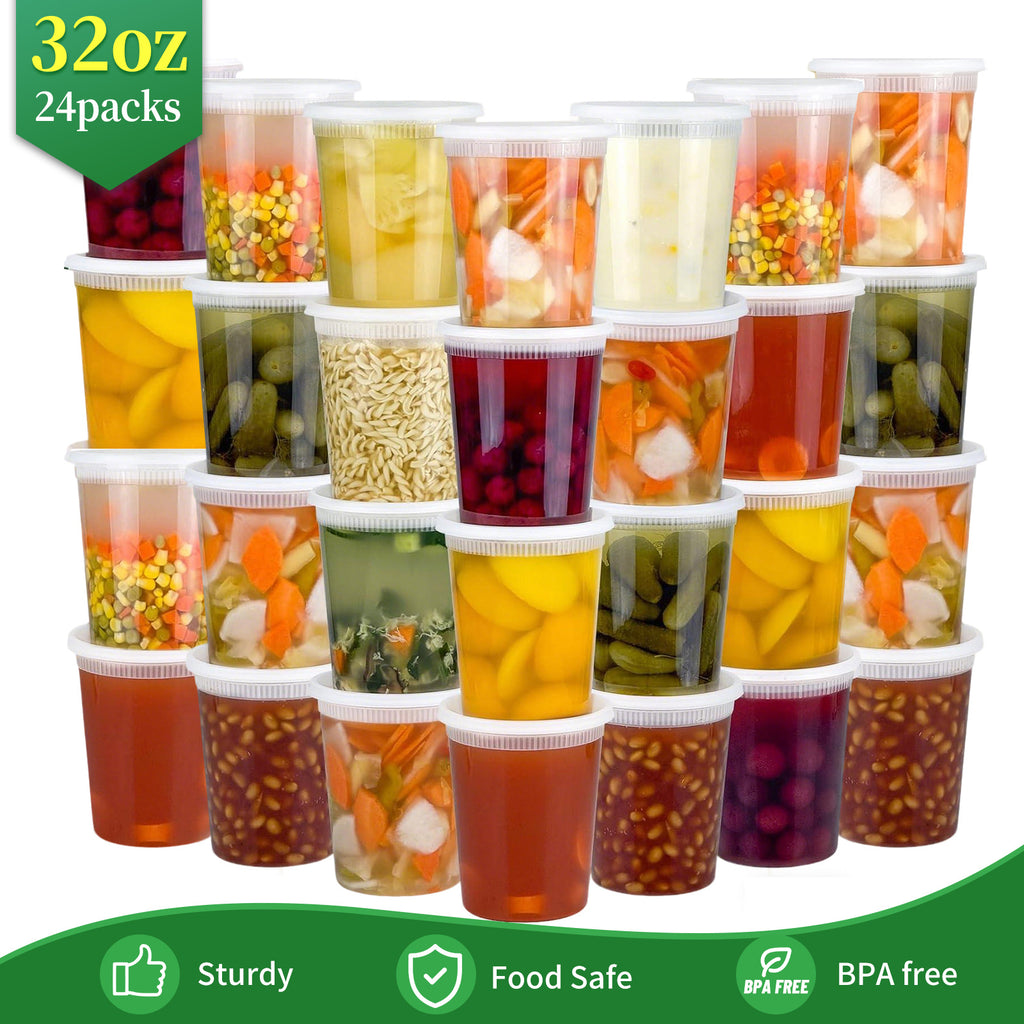 24-Pack 32oz Deli Containers with Lids - BPA-Free Leakproof Stackable Food Storage, Microwave Dishwasher Freezer Safe, Meal Prep & Takeout Containers | Nuvia Haven