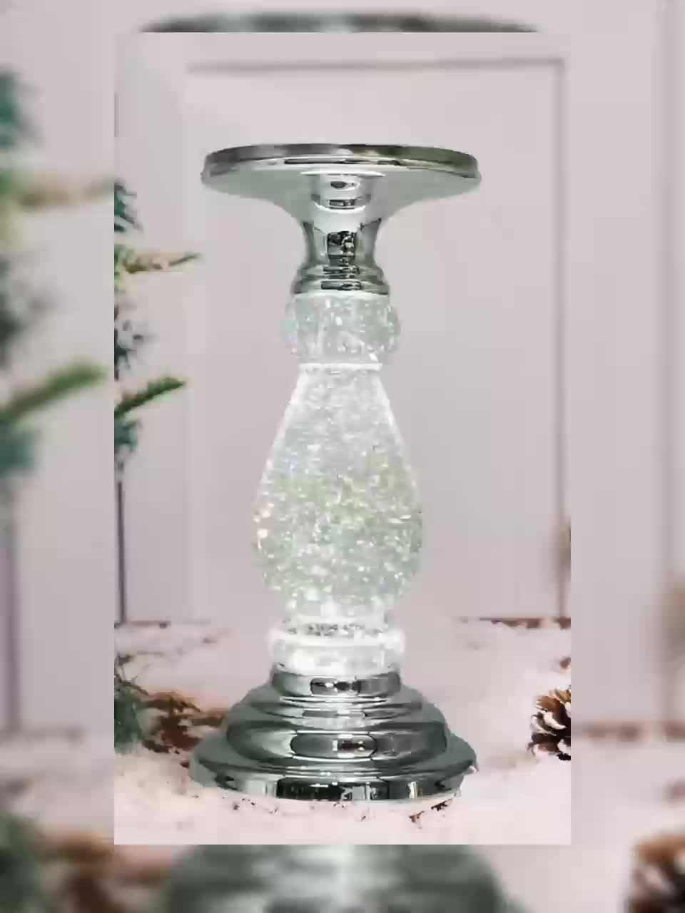 LED Swirling Candle Holder with On/Off Switch – Polished Acrylic Pedestal Base for 3-Wick Candles, Elegant Home Décor & Holiday Gift, Silver & Gold