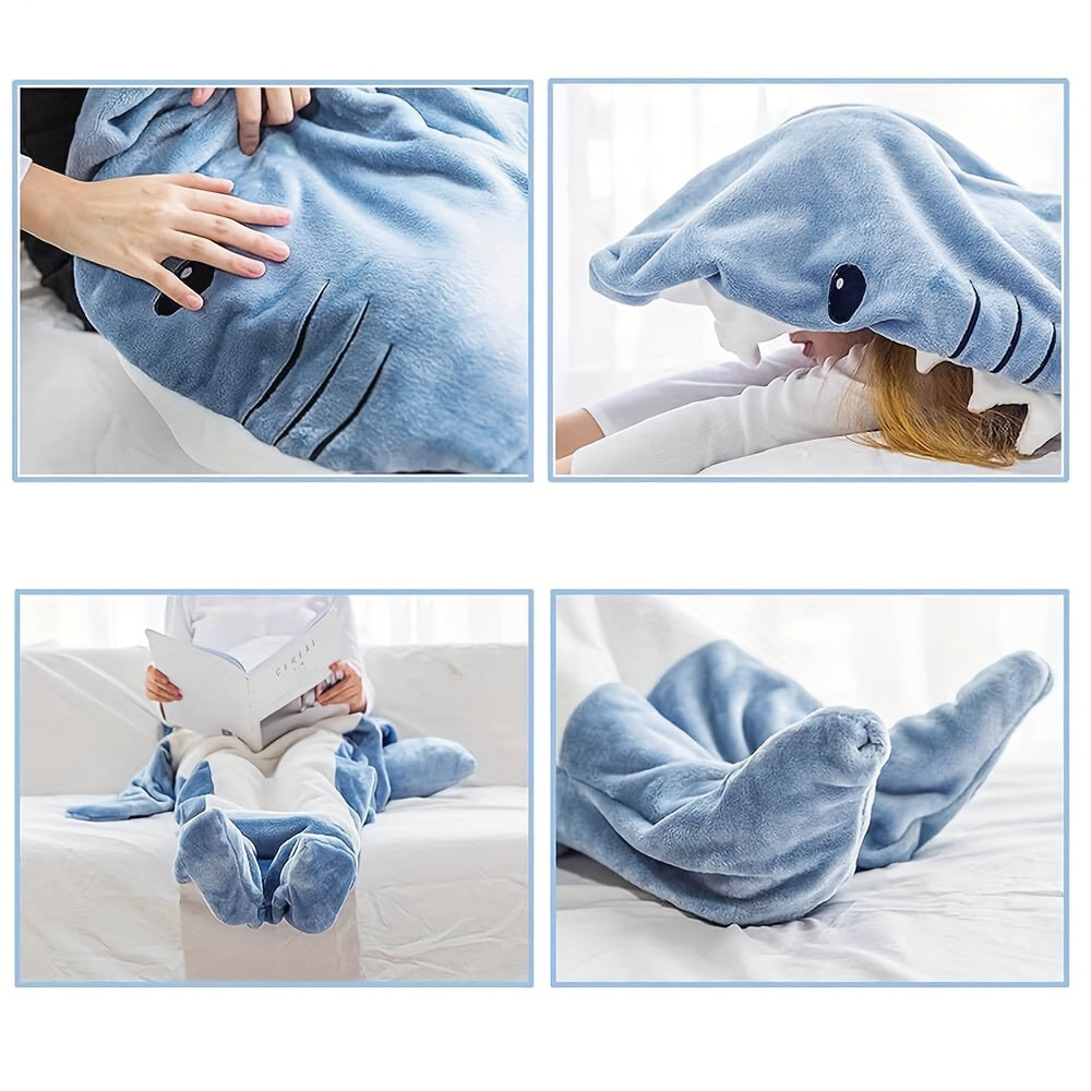 Shark Blanket Onesie Wearable Flannel Sleeping Bag with Hood - Cozy Shark Costume Blanket for Halloween, Shark Week & Parties, Machine Washable Funny Wearable Blanket