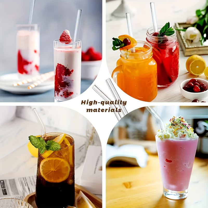 Reusable Glass Straws Set 12pcs with 4 Cleaning Brushes BPA Free Borosilicate Heat Resistant Drinking Straws for Smoothies Coffee Tea Milkshakes - Straight & Bent Glass Straws 8.5 Inch 10mm