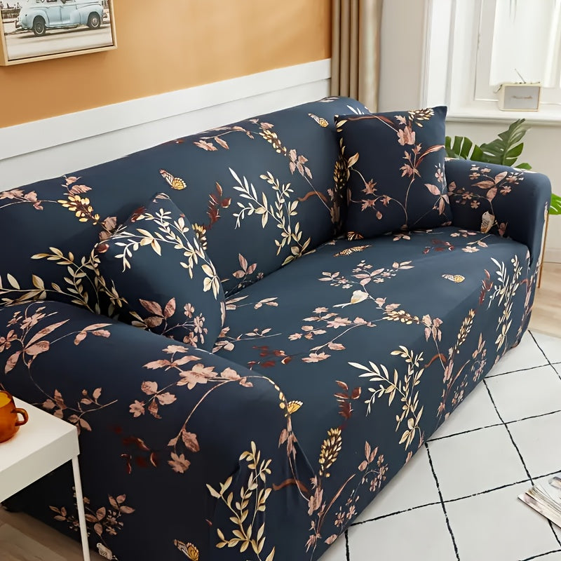 Stretch Sofa Cover Digital Print Floral – High-Stretch Polyester Non-Slip Machine Washable Telescopic Slipcover for 1 2 3 4 Seater Sofas, Contemporary Furniture Protector for Home & Office