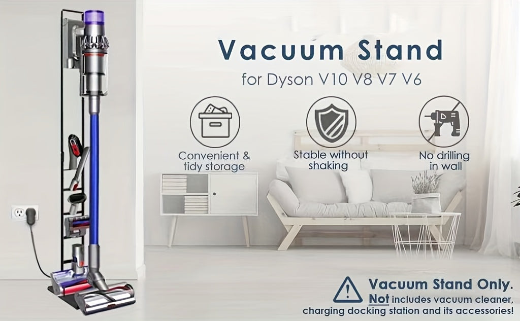 Vacuum Stand Holder Universal Storage Rack for Cordless Cleaners V6-V15 – Heavy Duty Metal Base, Trigger Lock Clamp, Wall Mountable, Accessories Organizer, Space-Saving Docking Station