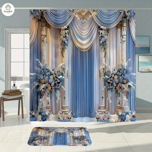 4-Piece Vintage Shower Curtain Set with Hooks, Non-Slip Floor Mat, Toilet U-Mat & Lid Cover — Waterproof Odor-Free Decorative Bathroom Ensemble, Ideal Gift