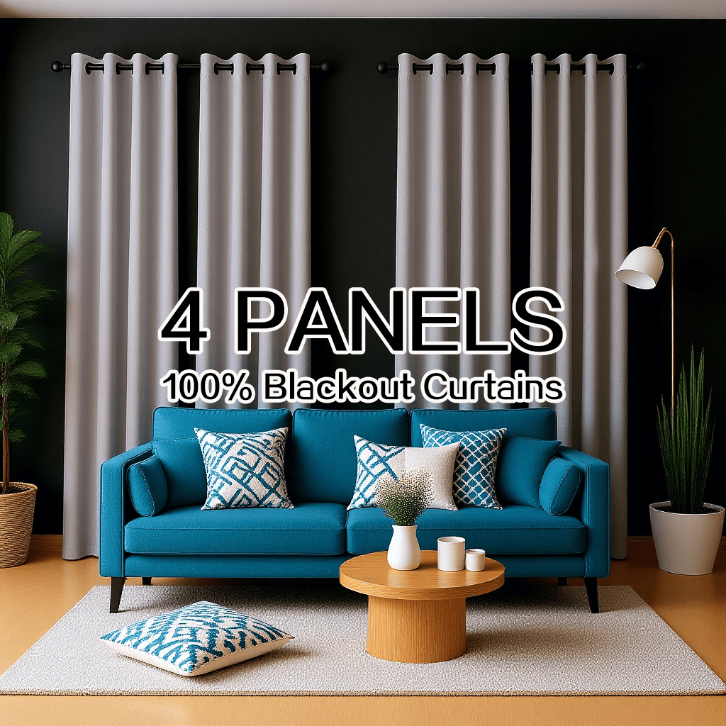 100% Blackout Curtains 4 Panels - Thermal Insulated Heat & Noise Blocking Room Darkening Energy Saving Drapes for Living Room Bedroom Balcony Courtyard, Elegant Partition Curtains