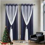 Double Layer Curtains Snowflake Embroidered Sheer Voile + Room Darkening Grommet Drapes – Thermal Insulated Tiebacks Included | 7 Colors Pack of 2
