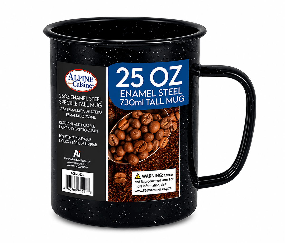 Enamel Steel Coffee Mug 25oz – Dark Blue Speckle Tall Mug, Dishwasher & Microwave Safe, Hot & Cold Beverages for Office & Home