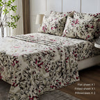 Floral Sheet Set – 4-Piece Soft Fitted & Flat Sheets with Pillowcases, Wrinkle-Resistant Bedding