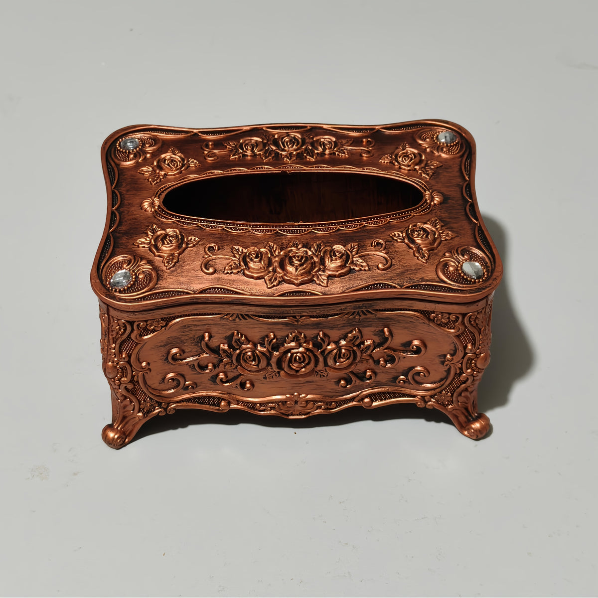 European Retro Luxury Tissue Box Cover | Decorative Antique-Style Facial Tissue Holder for Living Room, Bathroom & Restaurant | Antique Gold, Silver or Vintage Red